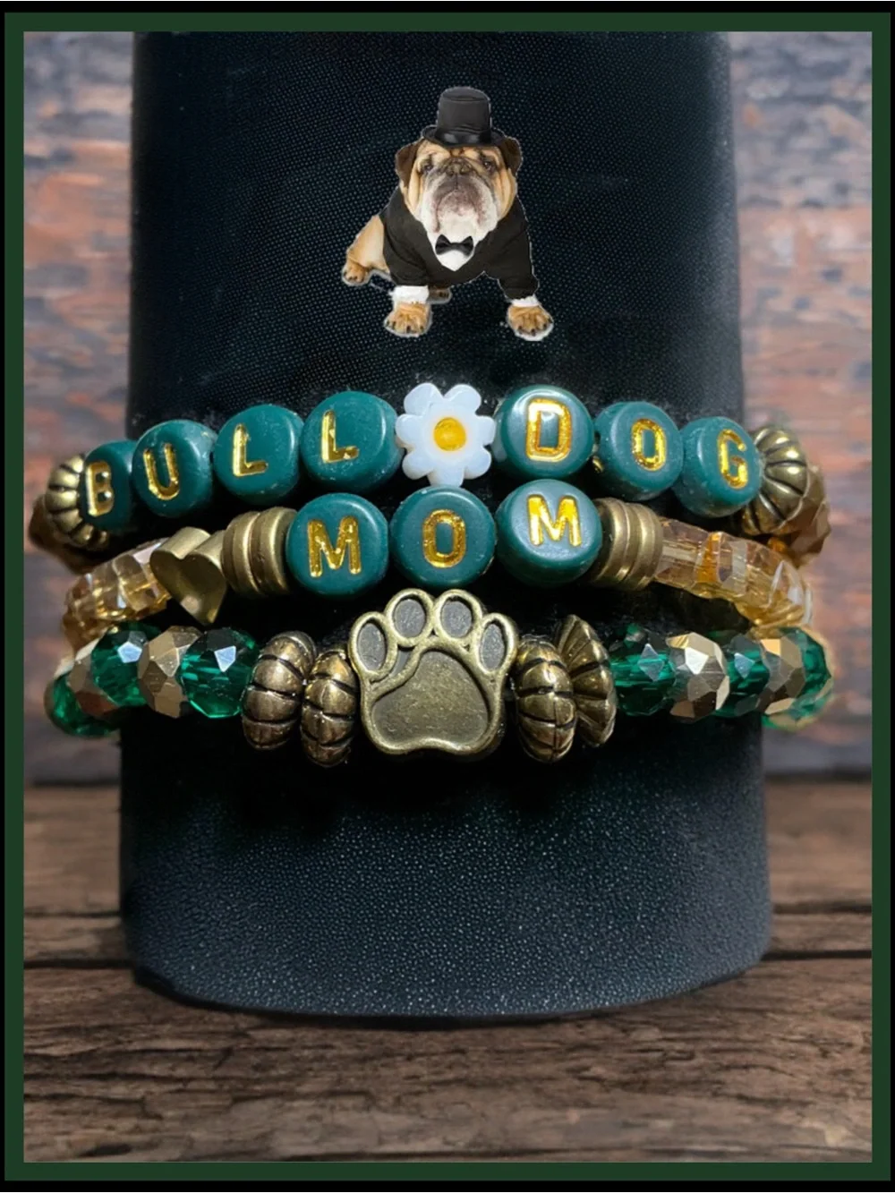 3 piece Bulldog Mom Beaded Bracelet Set